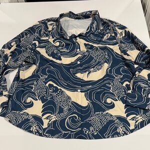 Navy and Cream Fish Pattern Women’s Shirt